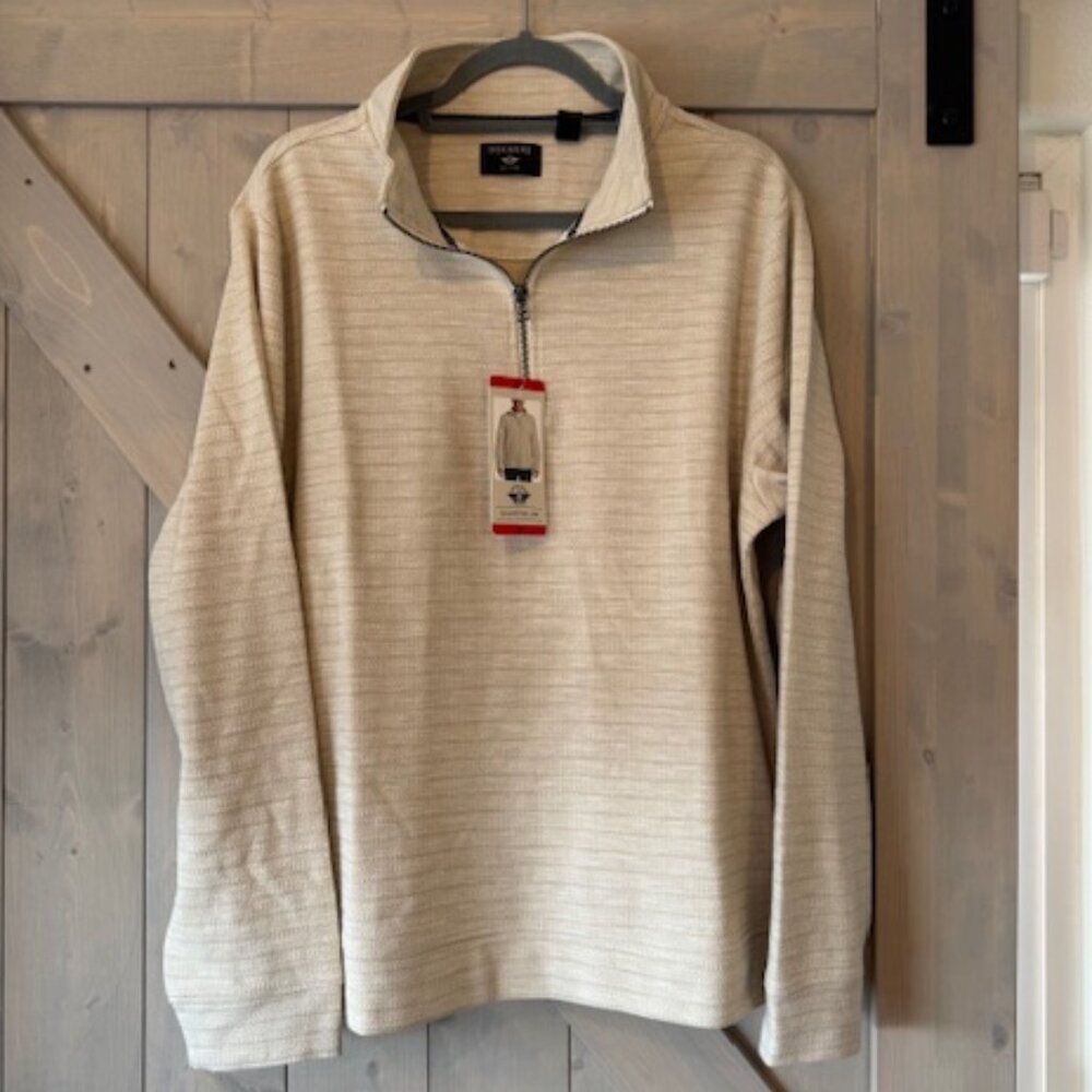 Dockers Mens Quarter Zip Long Sleeve Shirt Size Medium Beige NWT